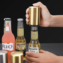 不锈钢啤酒开瓶器按压式启瓶自动开瓶器酒吧家用开盖器起子启瓶器(银色 默认)