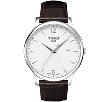 天梭（TISSOT）瑞士男表 俊雅系列防水休闲时尚商务真皮带钢带防水男士手表T063.610.16.037.00(银盘棕皮带)