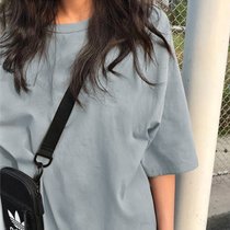SUNTEK夏季新款小众设计感薄款上衣服别致甜酷宽松白色ins短袖T恤女装潮(XL 纯色-浅蓝色)