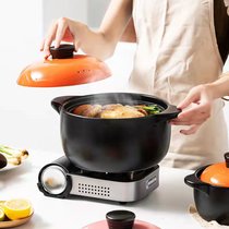 officenoki砂锅2.5升炖锅耐干烧韩式家用砂锅陶瓷汤煲(黑身橙盖)