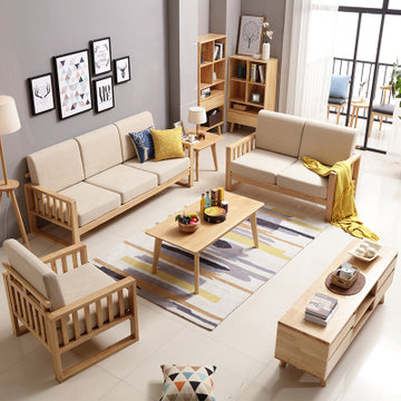 品尚美家原木全实木沙发组合北欧原木沙发客厅家具现代简约沙发组合