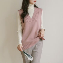 MISS LISA针织衫马甲背心韩版女装微宽松粉色针织外搭33226(粉红色 M)