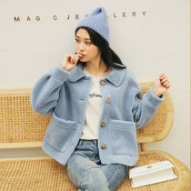 某织造 韩版nis潮流秋冬新品上衣简约气质颗粒绒外套(蓝色 XL)