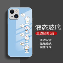 卡通叮当猫适用苹果13pro潮流玻璃XR手机壳78创意11苹果12保护套(蓝色 苹果12promax)