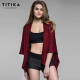 TITIKA瑜伽服短款羊毛衫带袖小披肩室内空调毛线披风斗篷61976(酒红色 XS)