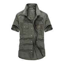 夏装新款战地吉普AFS JEEP纯棉尖领短袖衬衫8808男士半袖大码衬衣(军绿色 5XL)