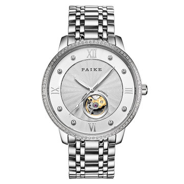 派克paike手表真情系列自动机械情侣男表钢带防水时尚豪华版蓝宝石