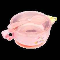 开优米（kiuimi）儿童304不锈钢餐具宝宝注水保温碗吸盘碗带勺子带吸盘三件套(珊瑚粉)