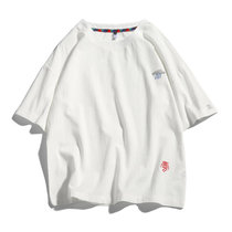 X17短袖T恤男2022年款日系宽松仿棉麻清爽透气圆领半袖体恤大码刺绣XCF0006(白色 XL)