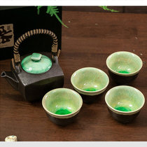 艾罗赫柏【礼盒装】美浓烧日本进口冰裂方形茶具套装家用茶壶茶杯整套茶具礼盒装一壶四杯(碧绿 默认)