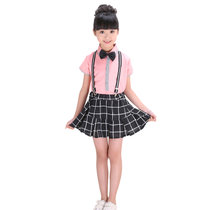 六一儿童背带裤男女童合唱服小学生朗诵演出服校服主持人礼服套装(女(粉色))(160cm)