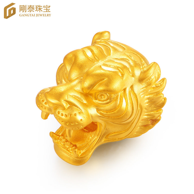 刚泰珠宝 3D硬金黄金虎头转运珠男款足金路路
