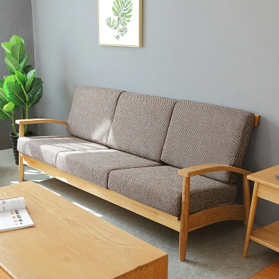 恒兴达 白橡木全实木沙发单人位三人位现代简约纯实木沙发客厅组合家具环保可拆洗(原木色 三人位+茶几)