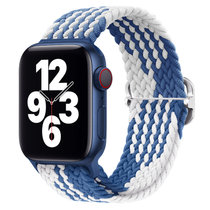 适用于苹果手表7代尼龙编织表带日字扣双圈运动时尚38/40/41通用42/44/45表带(蓝色&白色 42/44/45MM通用)