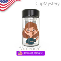 美国cup mystery卡通可爱俏皮女孩内置不锈钢茶隔高硼硅玻璃杯(黑盖俏皮女孩 带茶隔玻璃杯)