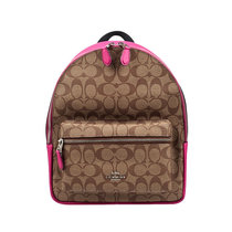 COACH 蔻驰 F32200 新款女式PVC配皮印花中号双肩包背包(58315小号棕拼玫红色)
