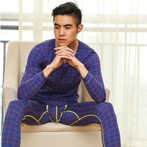 华杰龙HUAJIELONG黄色格子套装秋衣裤 青少年男士衣修身长裤秋衣打底衣套装(紫色 XL)