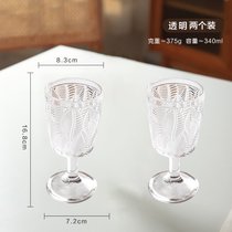 舍里法式浮雕高脚杯玻璃杯ins风复古绿色红酒杯子饮料杯葡萄酒杯(透明白-两个装)