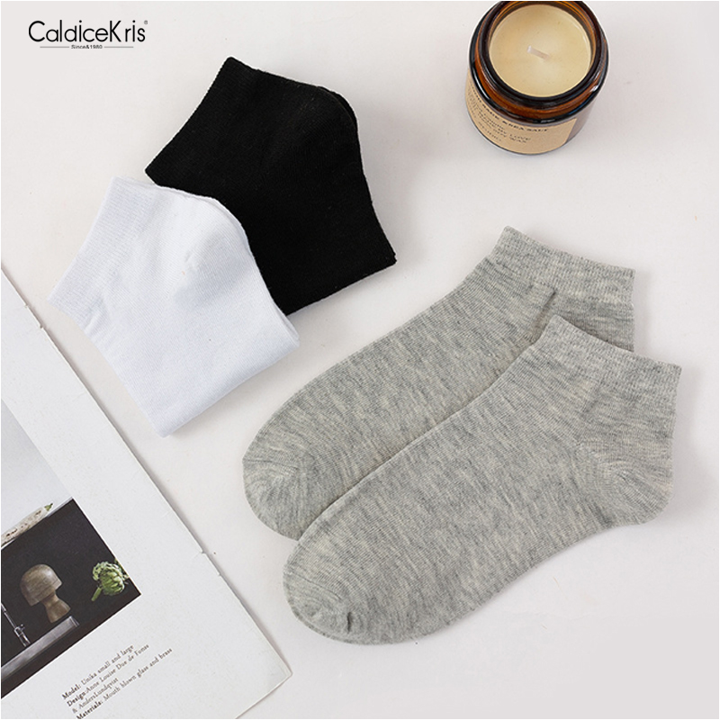 CaldiceKris（中国CK）简约白色纯棉船袜（5双装）CK-FS1016(均码 黑色)