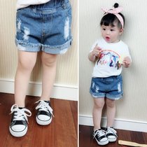 2018新款夏时尚宽松百搭男女童破洞牛仔短裤薄款宝宝儿童热裤潮(红色)