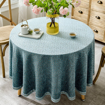 欧式蓝色小圆桌桌布新中式圆形茶几餐桌布布艺家用古典中国风台布