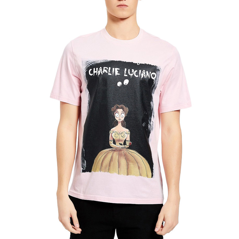 luciano服饰图片】charlie luciano男士粉色印花油漆图案短袖t恤