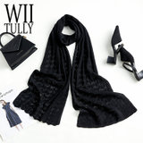 WIITULLY女士精纺羊毛镂空工艺围巾WDZG1812(黑色)