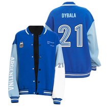 阿根廷***队官方商品丨蓝白新款棒球服梅西球衣夹克加厚卫衣外套(迪巴拉21号官方印号 XL)