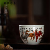凯斯唯嘉 景德镇茶杯手绘粉彩八骏图缸杯主人杯单杯品茗杯家用功夫杯茶具 手绘粉彩八骏图缸杯/ 图片