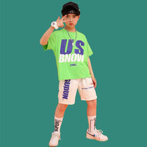 六一儿童街舞套装男童嘻哈演出服女童爵士舞服装嘻哈啦啦队(170 绿色)
