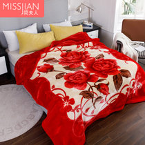 MISSJIAN 简夫人 加厚拉舍尔毛毯 双层盖毯 秋冬保暖柔软舒适北欧风 1.5/1.8/2米 家用双人 床上用品套件(复古鲜红)
