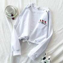 SUNTEK夏季短袖T恤女设计感小众女装春夏装短款上衣小款酒红色独特体恤(均码 长袖草莓白色)