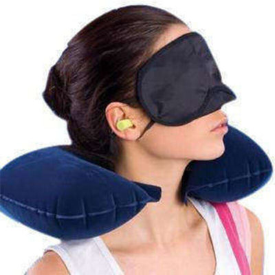 乾越U型枕户外旅行充气枕头 便携飞机护颈 睡枕护脖子 耳塞+眼罩+充气枕 颜色随机