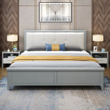 吉木多 实木床1.8米双人床现代简约欧美式床主卧1.5m单人高箱储物软包床(1.5*2米宝马灰 床+床垫+床头柜*1)