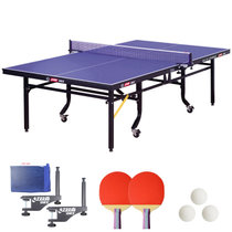 红双喜DHS乒乓台红双喜乒乓球台T2024整体折叠式乒乓球桌送网架乒乓球拍乒乓桌(天蓝色)