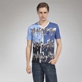 [格斯帝尼]（GESSDIMER）夏装新款 男士休闲短袖v领T恤13451(蓝色 XL)