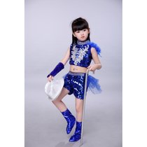 六一儿童爵士舞服男现代舞街舞表演服装女童亮片爵士幼儿园演出服(宝蓝色裤裙 女)(160cm)