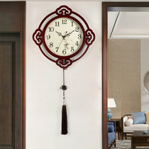 汉时（Hense）新中式客厅木质装饰挂钟中国风自动校时静音石英时钟HW702(小号-石英机芯)