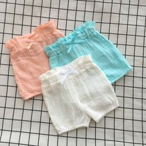 夏季韩版花边女宝宝短裤外穿纯棉女婴儿深档热裤女童打底裤子百搭(120cm)(黄色)