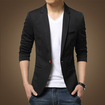新款春秋季商务休闲西服男装针织外套小西装男士修身韩版青年上衣1416 值得(黑色 XL)