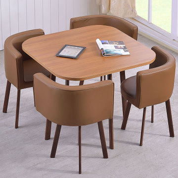 接待洽谈桌椅组合休息区4s店展厅会客厅桌椅北欧休闲餐桌椅深棕色皮艺