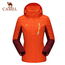 camel骆驼户外冲锋衣 女款防风防水冲锋衣女两件套三合一 A6W170108(橘色/玛瑙红 2XL)