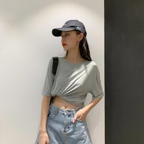 SUNTEK莫代尔棉短袖t恤女夏季薄款宽松垂感冰感冰丝面膜上衣大码白色夏(2XL 145以下 灰色圆领)