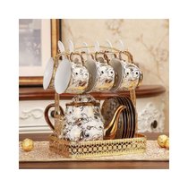 欧式茶具咖啡杯套装花茶咖啡具英式陶瓷杯具(14件金花1壶6杯碟勺+架子+礼盒 默认)