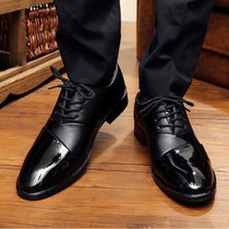 商务休闲鞋男韩版英伦潮流结婚头皮鞋系带黑色青年商务男鞋(黑色 44)