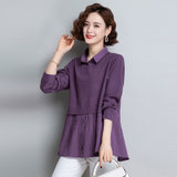 珍真羊 衬衫领假两件打底衫女春装新款时尚洋气拼接毛衣女BBT5942(紫色 XXL)