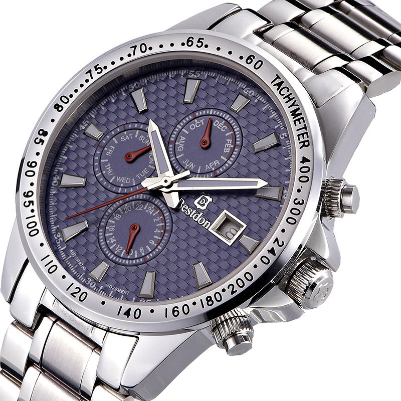 邦顿(bestdon)手表男士大表盘全自动六针机械表镂空精钢军表多功能