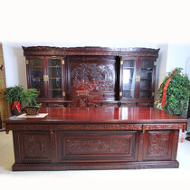 红木家具2.8米红木书桌两件套实木组合书柜大班台老板桌非洲酸枝木(其他 书柜组合)