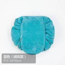 豫见美农 韩版ins懒人化妆包大容量抽绳收纳袋洗漱包旅行便携防水多功能包(蓝色（绒布款）)
