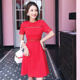 夏季收腰显瘦小个子小香风红色连衣裙2018新款小心机红裙子女(红色_如图_ S)